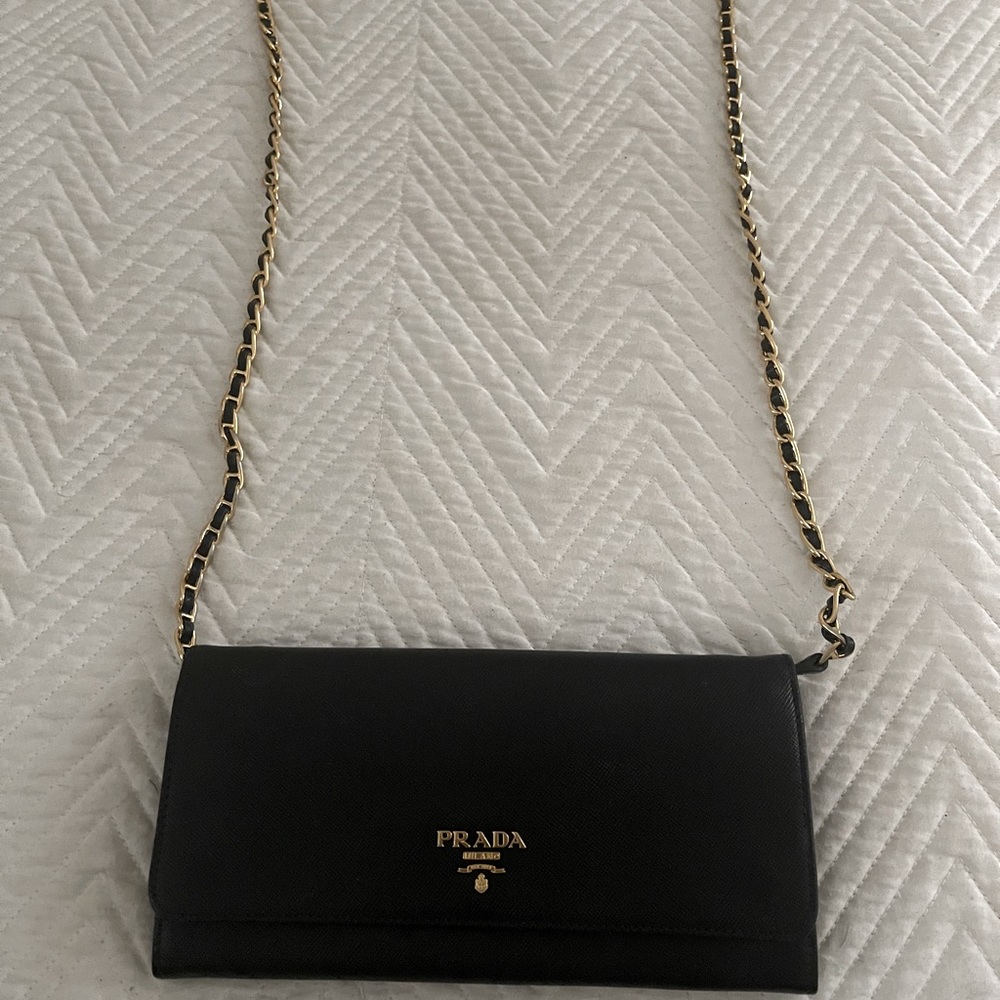 Black Saffiano Leather Wallet on Chain